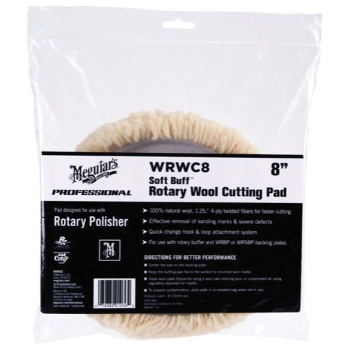 Meguiar's WRWC8 Rotary Cutting Pad, 8 in Dia, Hook and Loop Attachment, Wool Pad