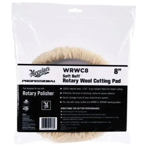 Meguiar's WRWC8 Rotary Cutting Pad, 8 in Dia, Hook and Loop Attachment, Wool Pad