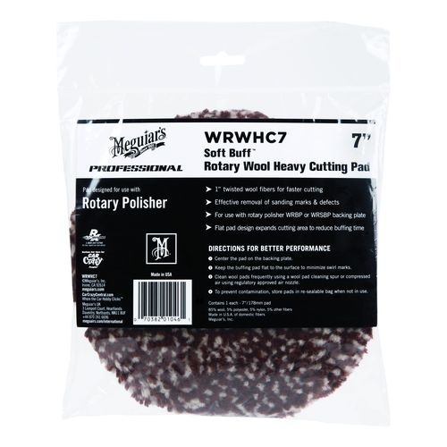 Meguiar's WRWHC7 Rotary Heavy Cutting Pad, 7 in Dia, Wool Pad