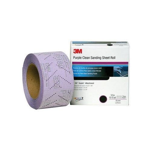 334U Series Perforated Clean Sanding Sheet Roll, 70 mm W x 12 m L, P280 Grit Purple