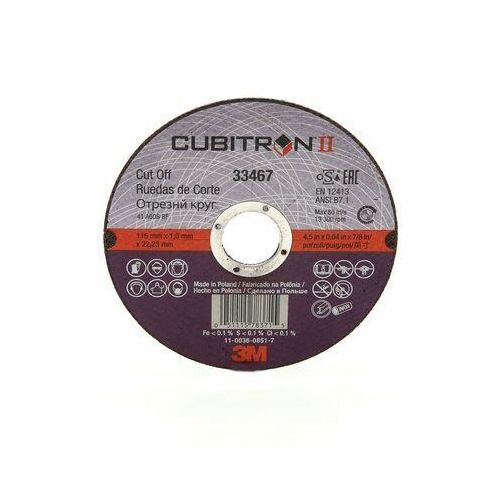 Cubitron II 33467 Cut-Off Wheel, 4-1/2 in Dia x 0.04 in THK Wheel, 7/8 in Center Hole, 13300 rpm