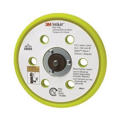 5656 10 deg Taper Low Profile Disc Pad, 6 in Dia, 5/16 in - 24 TPI Arbor, PSA Attachment Yellow