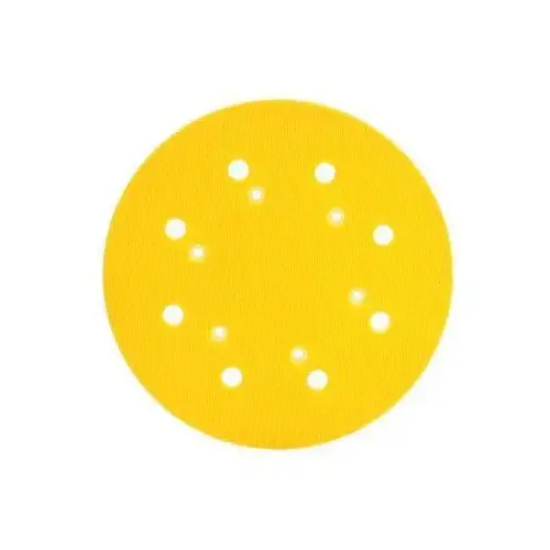 0 Dust Free Disc Pad, 8 in Dia, 6 Holes, Hook and Loop Attachment Yellow