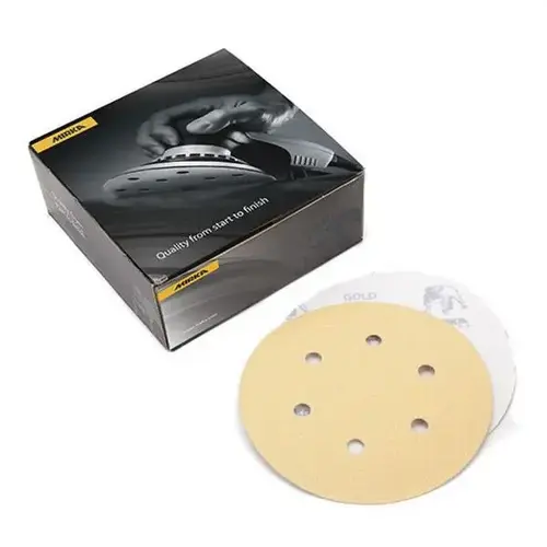 23612060 23 Series Semi-Open Coated Grip-On Sanding Disc, 5 in, P60 Grit, Aluminum Oxide Gold