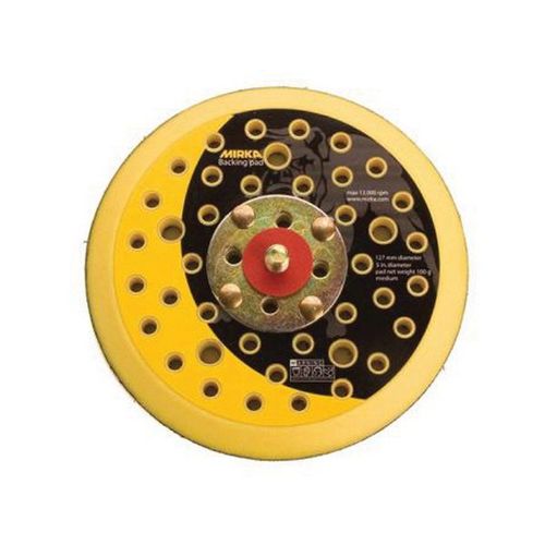 Mirka 915GV Grip Faced Vacuum Back-Up Pad, 5 in Dia, Hook and Loop Attachment Yellow Foam/Black Hub