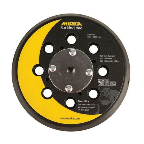 Mirka 915GV28-130G Grip Faced Vacuum Back-Up Pad, 5 in Dia, Hook and Loop Attachment Yellow Foam/Black Hub