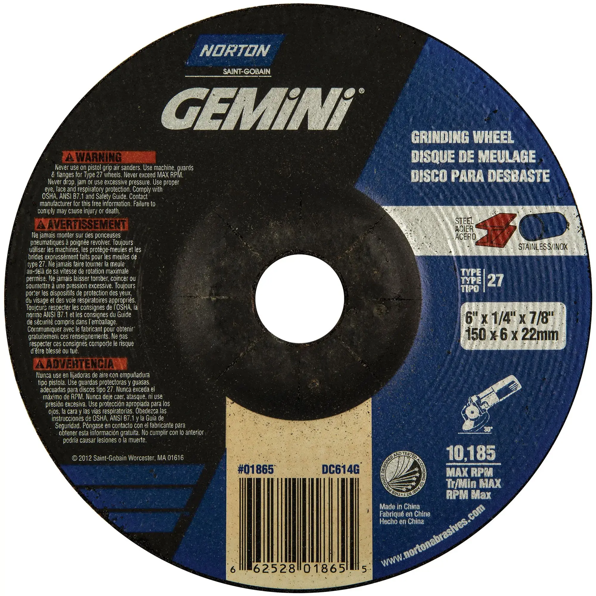 Norton 66252940147-XCP10 Gemini Depressed Center Wheel, 7