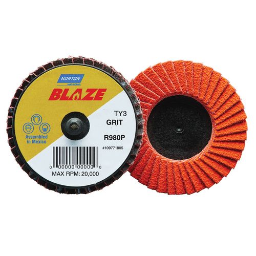 Norton 77696090149 90149 R980P Series Type 27 Non-Woven Quick Change Grinding Disc, 2 in Dia, 120 Grit, Black/Orange