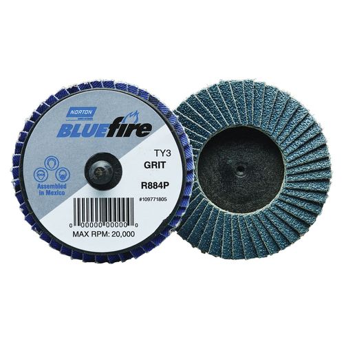 90171 R884P Series Type 27 Quick Change Flat Mini Flap Disc, 3 in Dia, P40 Grit, Blue