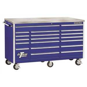 Extreme Tools 55 Black Roller Cabinet with Blue Drawer Pulls