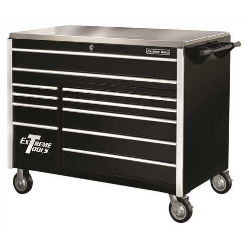Extreme Tools EX5511RCBK 55 in. 11-Drawer Professional Roller Cabinet with Stainless Steel Work Surface in Black