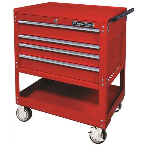 EX STANDARD SERIES 32 IN. 4-DRAWER DELUXE TOOL CART WITH PRY BAR HOLDERS, RED