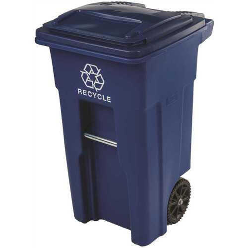32 Gal. Blue Rollout Recycling Container with Attached Lid