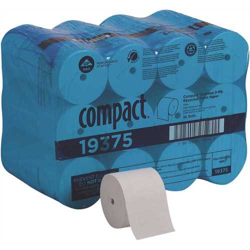 COMPACT 19375 2-Ply White Coreless Bath Tissue Toilet Paper - pack of 36