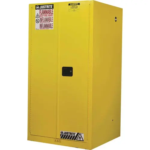 JUSTRITE MFG CO 894500 SAFETY STORAGE CABINET, 45 GALLON, 65 IN. X 43 IN. X 18 IN., MANUAL CLOSE Yellow