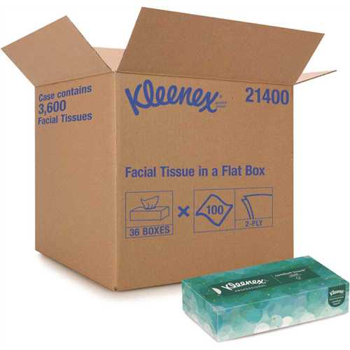 KLEENEX 21400 Facial Flat Tissue Boxes (, 100 Tissues/Box) - pack of 36