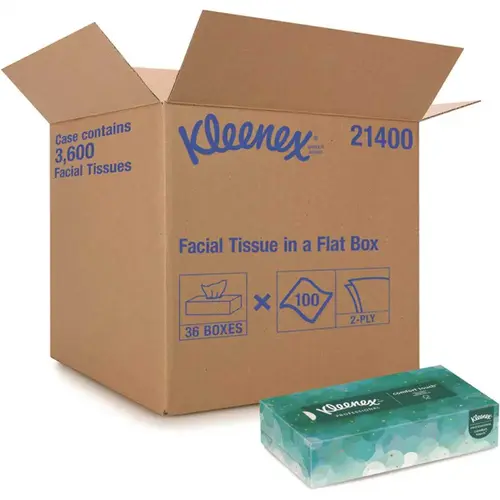 KLEENEX 21400 Facial Flat Tissue Boxes (, 100 Tissues/Box) White - pack of 36
