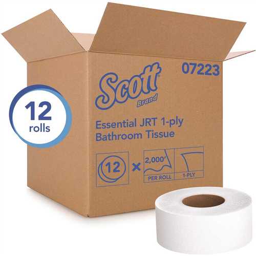 SCOTT 07223 1-Ply White Jumbo Roll (JR) Commercial Toilet Paper (, 2,000 ft./Roll) - pack of 12