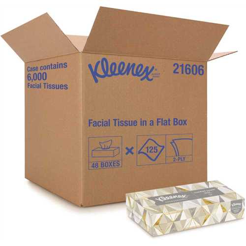 KLEENEX 21606 Facial Flat Tissue Boxes (, 125 Tissues/Box) - pack of 48