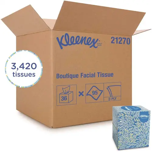KLEENEX 21270 Facial Tissue Cube Upright Face Tissue Box (, 95 Tissues/Box, 3,420 Tissues/Case) White - pack of 36