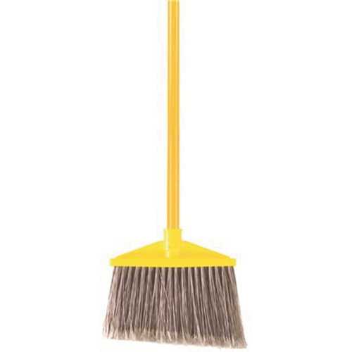 Angle Broom, 10-1/2 in Sweep Face, 6-3/4 in L Trim, Polypropylene Bristle, Gray Bristle Yellow