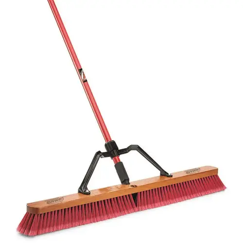 36 in. Multi-Surface Push Broom Set with Brace and Handle Red