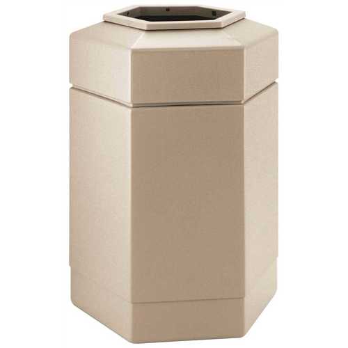 PolyTec 30 Gal. Beige Hex Trash Can with Open Top Lid