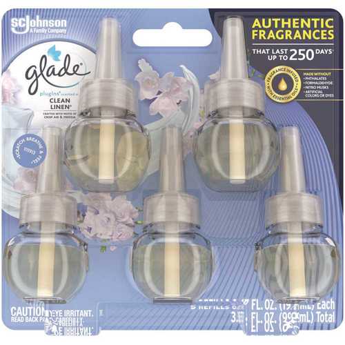 GLADE 322829 3.35 fl. oz. Clean Linen Scented Oil Plug-in Air Freshener Refill - pack of 5