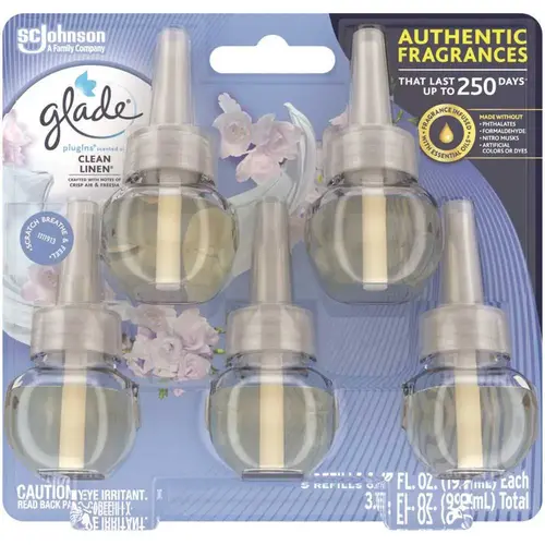 GLADE 322829 3.35 fl. oz. Clean Linen Scented Oil Plug-in Air Freshener Refill Clear - pack of 5