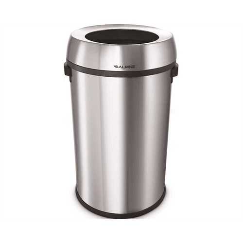 ALPINE 470-65L 17 Gal. Stainless Steel Heavy-Gauge Brushed Open Top Commercial Trash Can