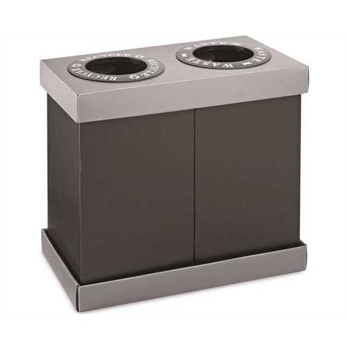 ALPINE 471-02-BLK 28 Gal. Black Plastic 2-Compartment Indoor Trash Can and Recycling Bin