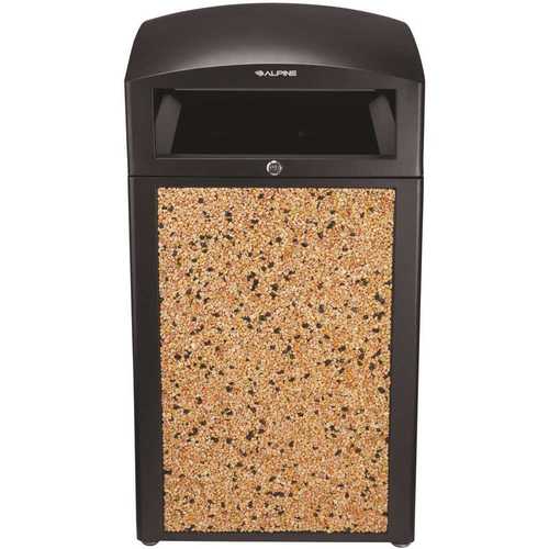 ALPINE 471-40-STO 40 Gal. Steel All-Weather Stone Panel Outdoor Commercial Trash Can with Lid