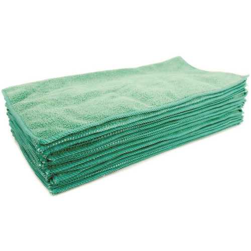 16 in. x 16 in. Premium Microfiber Cleaning Cloth in Green - pack of 12