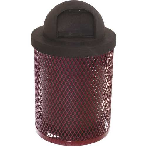 The Park Catalog 398-5000-5 Everest 32 Gal. Burgundy Trash Receptacle with Plastic Dome Top