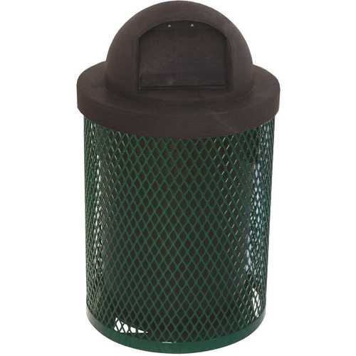 The Park Catalog 398-5000-6 Everest 32 Gal. Green Trash Receptacle with Plastic Dome Top