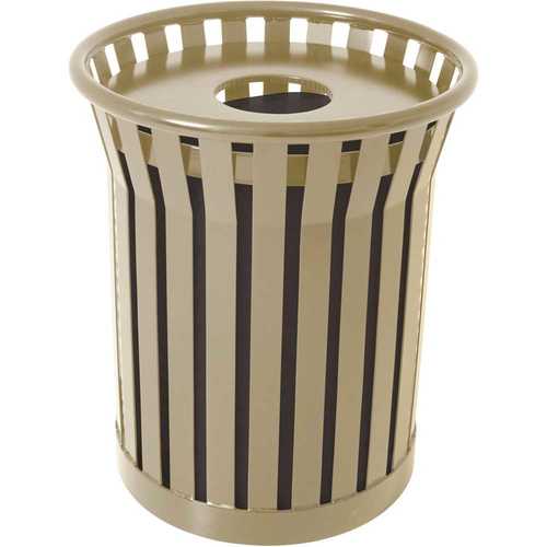 The Park Catalog 398-8002-1 Plaza 36 Gal. Beige Steel Strap Trash Receptacle with Flat Top