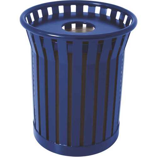 The Park Catalog 398-8002-3 Plaza 36 Gal. Blue Steel Strap Trash Receptacle with Flat Top