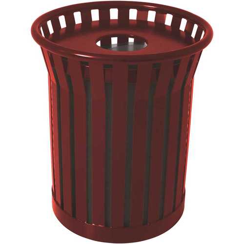 Plaza 36 Gal. Burgundy Steel Strap Trash Receptacle with Flat Top a Red