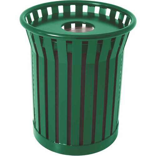The Park Catalog 398-8002-7 Plaza 36 Gal. Green Steel Strap Trash Receptacle with Flat Top