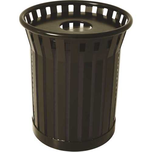 The Park Catalog 398-8002-8 Plaza 36 Gal. Matte Black Steel Strap Trash Receptacle with Flat Top