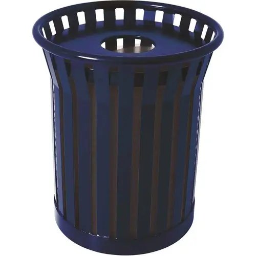 Plaza 36 Gal. Ultra-Blue Steel Strap Trash Receptacle with Flat Top