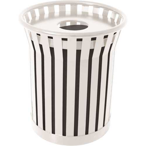 Plaza 36 Gal. White Steel Strap Trash Receptacle with Flat Top