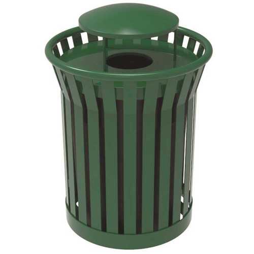 Plaza 36 Gal. Green Steel Strap Trash Receptacle with Rain Bonnet