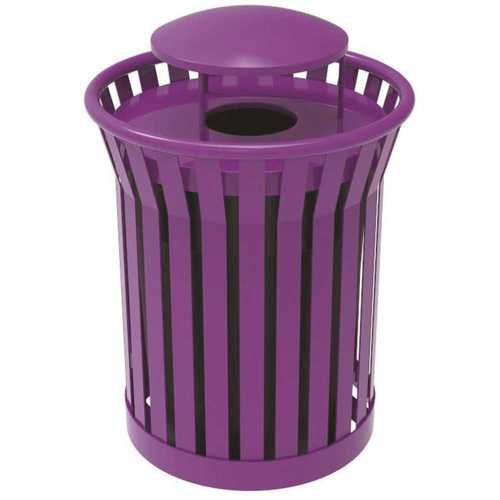 Plaza 36 Gal. Purple Steel Strap Trash Receptacle with Rain Bonnet