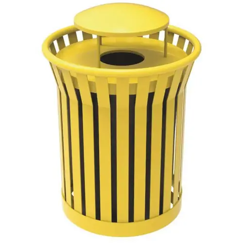 Plaza 36 Gal. Yellow Steel Strap Trash Receptacle with Rain Bonnet