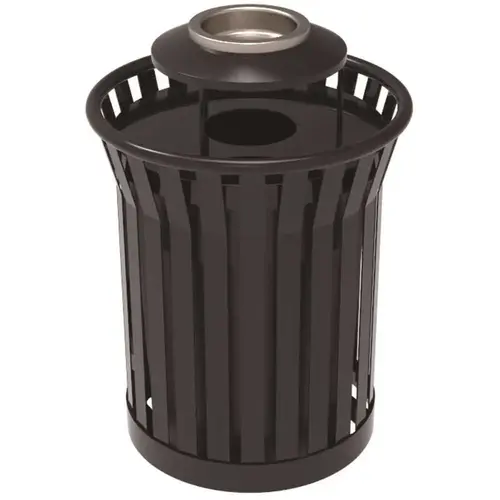 Plaza 36 Gal. Black Steel Strap Trash Receptacle with Ash Urn