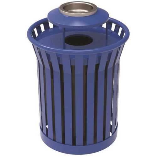 Plaza 36 Gal. Blue Steel Strap Trash Receptacle with Ash Urn