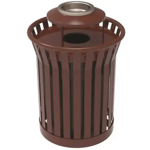 Plaza 36 Gal. Brown Steel Strap Trash Receptacle with Ash Urn