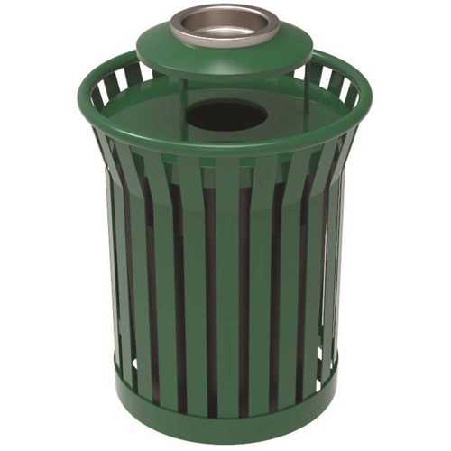 Plaza 36 Gal. Green Steel Strap Trash Receptacle with Ash Urn