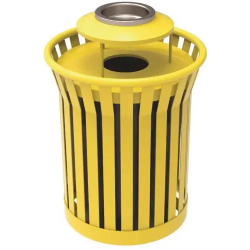 Plaza 36 Gal. Yellow Steel Strap Trash Receptacle with Ash Urn